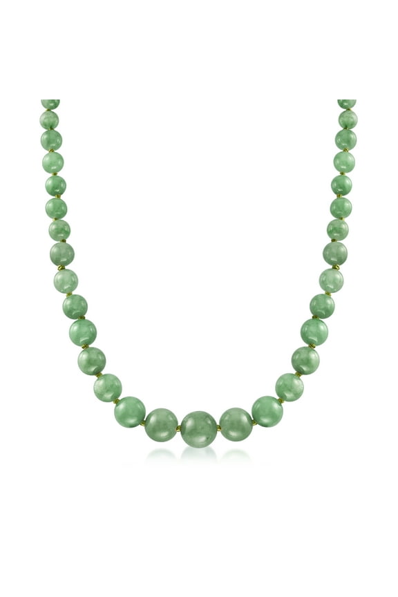 6-13mm Graduated Green Jade Bead Necklace With 14kt Yellow Gold, Women's, Adult