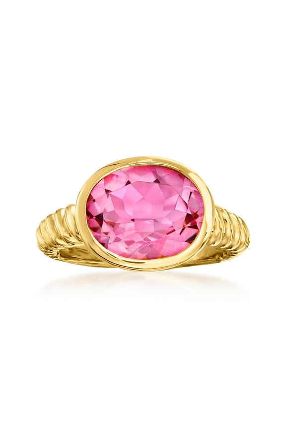 6.30 Carat Pink Topaz Ring in 18kt Gold Over Sterling, Women's, Adult
