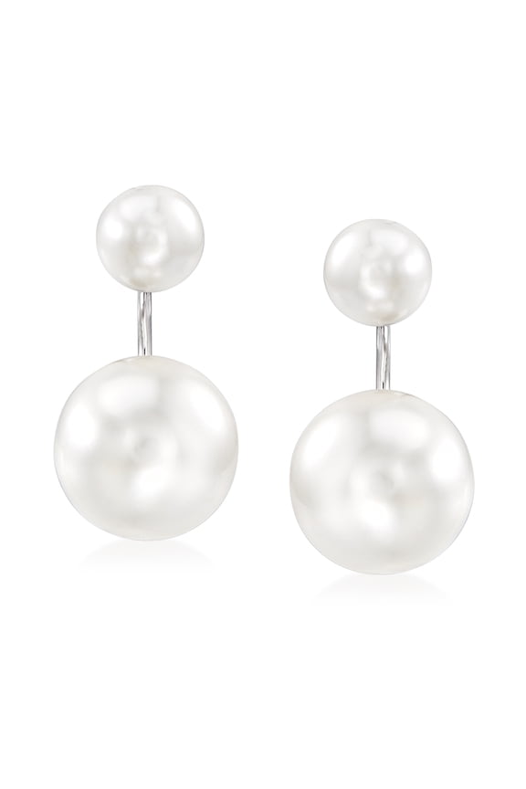 6.5-12.5mm Shell Pearl Front-Back Earrings in Sterling Silver, Women's, Adult