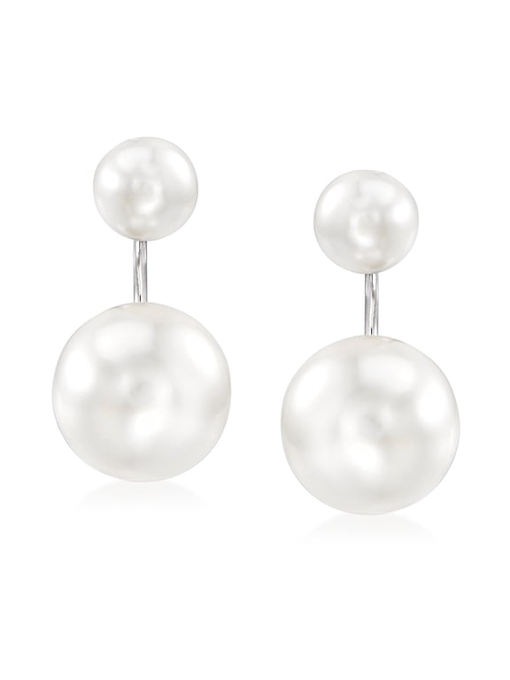 6.5-12.5mm Shell Pearl Front-Back Earrings in Sterling Silver, Women's, Adult
