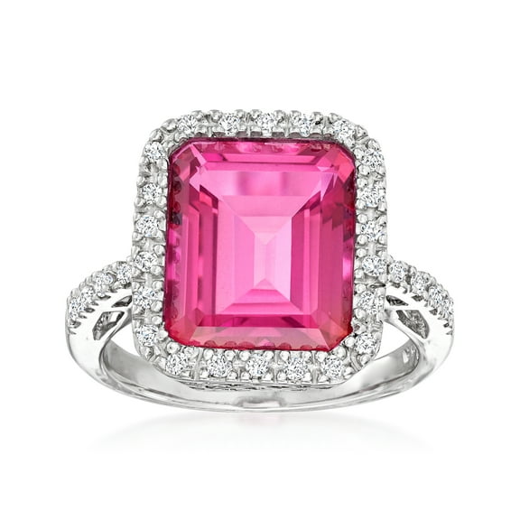 Ross-Simons 6.50 Carat Pink Topaz and .25 ct. t.w. Diamond Ring in Sterling Silver, Women's, Adult