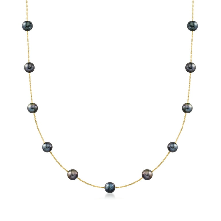 Ross-Simons 6-6.5mm Black Cultured Pearl Station Necklace in 14kt Yellow  Gold, Women's, Adult - Walmart.com