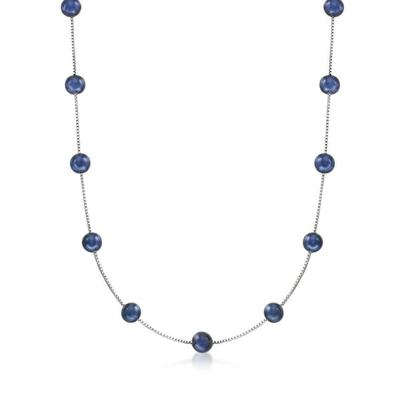 Ross-Simons 6-6.5mm Black Cultured Pearl Station Necklace in Sterling Silver, Women's, Adult