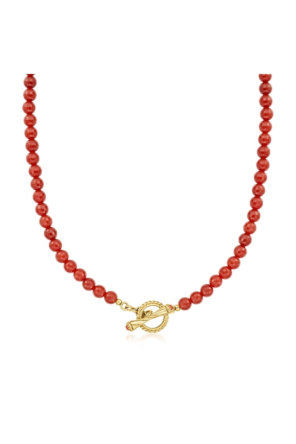 6-6.5mm Carnelian Bead Toggle Clasp Necklace in 18kt Gold Over Sterling, Women's, Adult