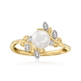 thumbnail image 1 of Ross-Simons 6-6.5mm Cultured Pearl Leaf Ring With Diamonds in 14kt Yellow Gold, Women's, Adult, 1 of 5