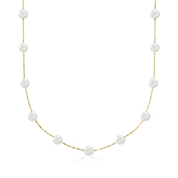 Ross-Simons 6-6.5mm Cultured Pearl Station Necklace in 14kt Yellow Gold, Women's, Adult