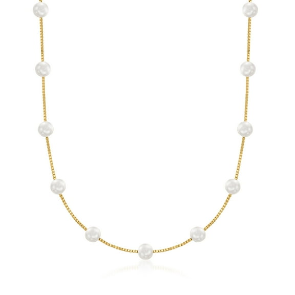 Ross-Simons 6-6.5mm Cultured Pearl Station Necklace in 18kt Gold Over Sterling, Women's, Adult