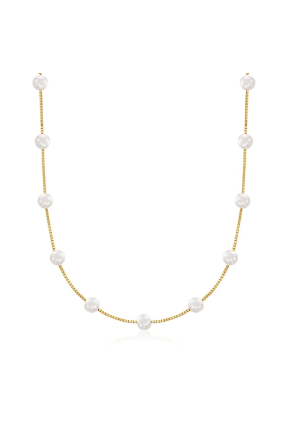 6-6.5mm Cultured Pearl Station Necklace in 18kt Gold Over Sterling, Women's, Adult