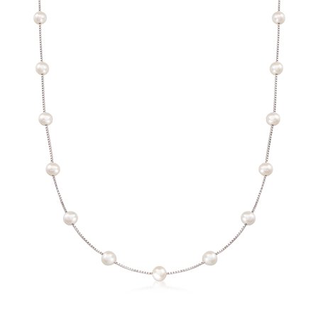Ross-Simons 6-6.5mm Cultured Pearl Station Necklace in Sterling Silver, Women's, Adult