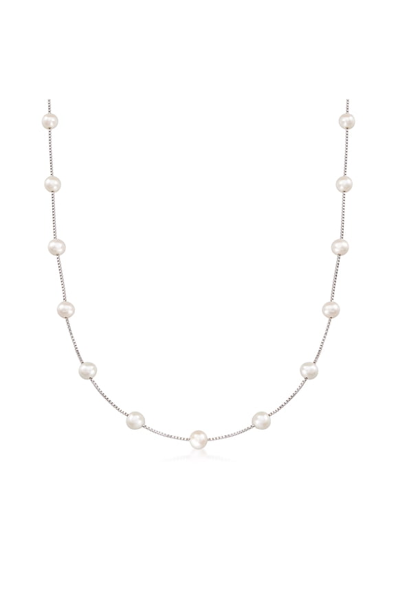 6-6.5mm Cultured Pearl Station Necklace in Sterling Silver, Women's, Adult