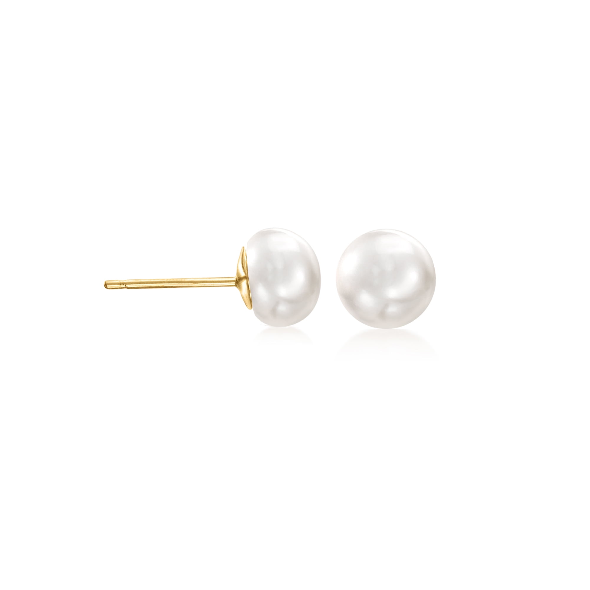 ROSS-SIMONS 6-7mm Cultured Button Pearl Stud Earrings in 14kt Yellow Gold, Women's, Adult