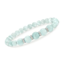 Ross-Simons 6-8mm Graduated Aquamarine Bead and .24 ct. t.w. Diamond Spacer Bracelet in Sterling Silver, Women's, Adult