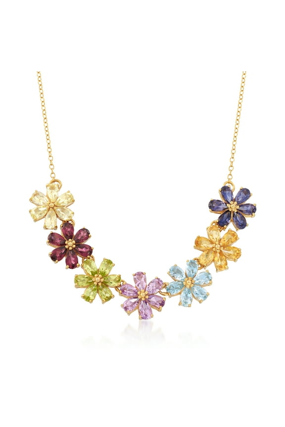 6.90 ct. t.w. Multi-Stone Flower Necklace in 18kt Gold Over Sterling, Women's, Adult