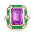 thumbnail image 1 of Ross-Simons 7.00 Carat Amethyst, .80 ct. t.w. Emerald and .20 ct. t.w. Diamond Ring in 14kt Yellow Gold, Women's, Adult, 1 of 7