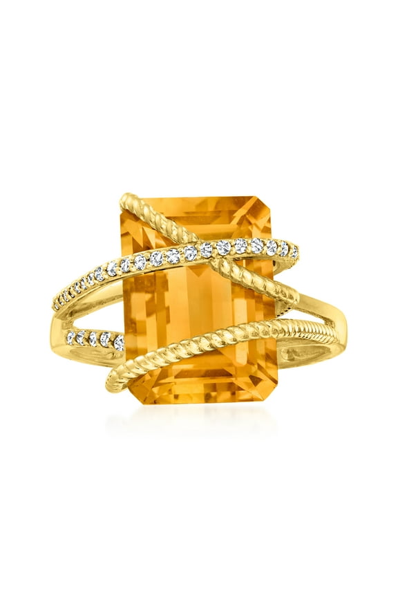 7.00 Carat Citrine and .15 ct. t.w. Diamond Ring in 14kt Yellow Gold, Women's, Adult