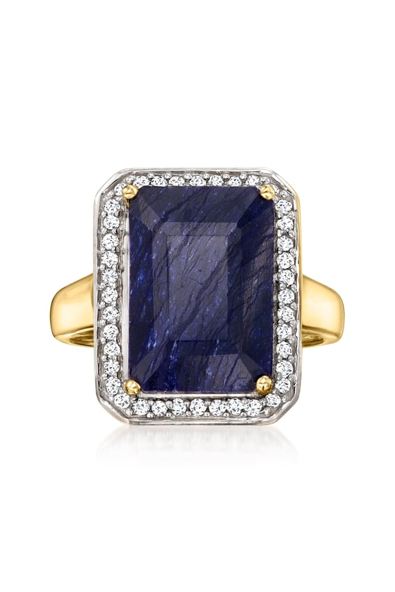 7.00 Carat Sapphire and .20 ct. t.w. Diamond Ring in 14kt Yellow Gold, Women's, Adult