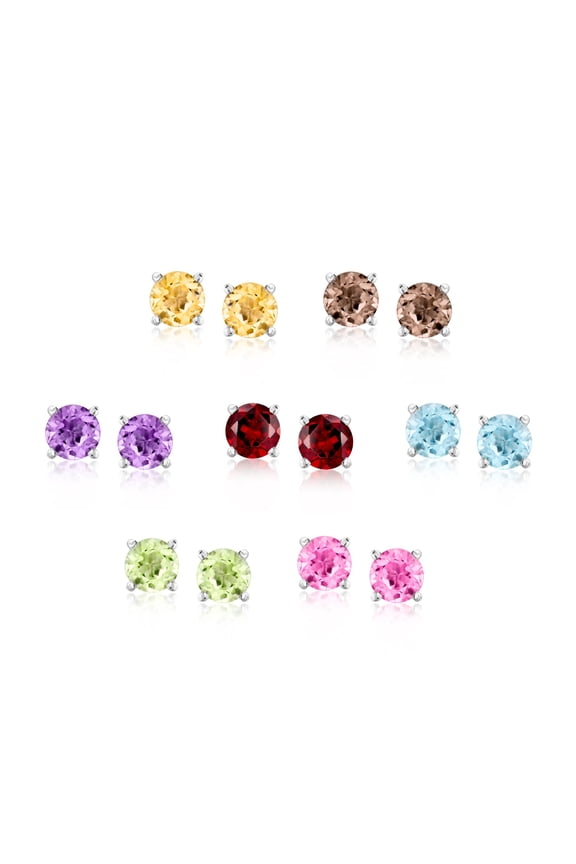7.00 ct. t.w. Multi-Stone Jewelry Set: 7 Pairs Of Stud Earrings in Sterling Silver, Women's, Adult