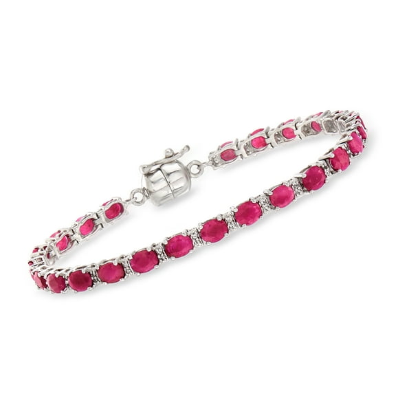 Ross-Simons 7.00 ct. t.w. Ruby and .20 ct. t.w. White Topaz Tennis Bracelet in Sterling Silver With Magnetic Clasp, Women's, Adult