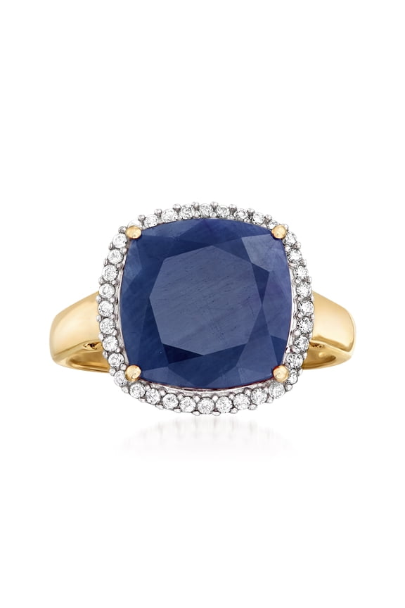 7.10 Carat Sapphire and .16 ct. t.w. Diamond Ring in 14kt Yellow Gold, Women's, Adult
