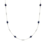 ROSS-SIMONS 7.20 ct. t.w. Sapphire and .25 ct. t.w. Diamond Station Necklace in Sterling Silver, Women's, Adult