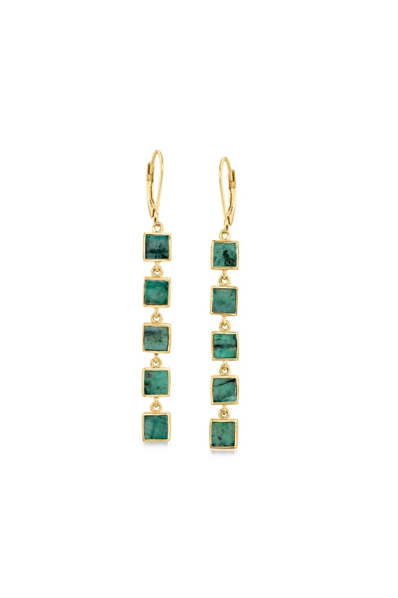7.25 ct. t.w. Emerald Square-Link Drop Earrings in 18kt Gold Over Sterling, Women's, Adult