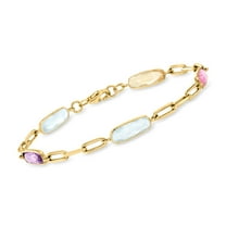 Ross-Simons 7.50 ct. t.w. Multi-Gemstone Paper Clip Link Bracelet in 18kt Gold Over Sterling, Women's, Adult
