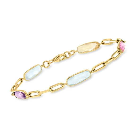 Ross-Simons 7.50 ct. t.w. Multi-Gemstone Paper Clip Link Bracelet in 18kt Gold Over Sterling, Women's, Adult