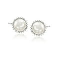 thumbnail image 1 of Ross-Simons 7mm Cultured Pearl Stud Earrings With Diamonds in Sterling Silver, Women's, Adult, 1 of 5