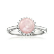 ROSS-SIMONS 6.5-7mm Pink Cultured Pearl Ring With Diamonds in Sterling Silver, Women's, Adult