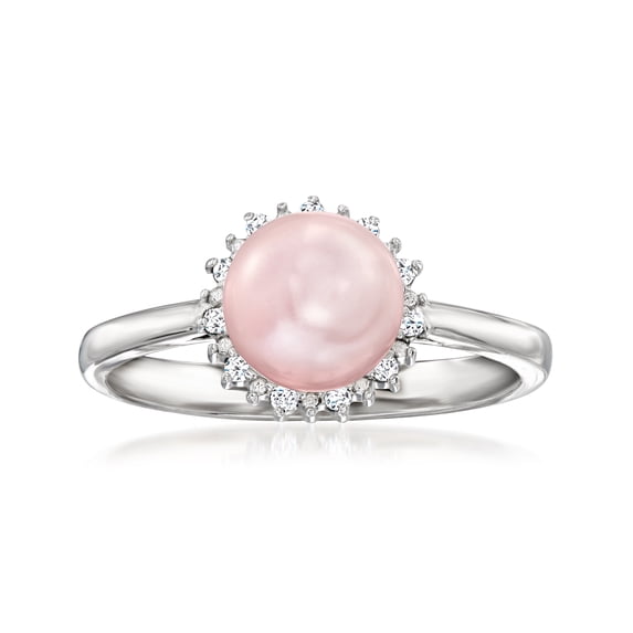 Ross-Simons 6.5-7mm Pink Cultured Pearl Ring With Diamonds in Sterling Silver, Women's, Adult