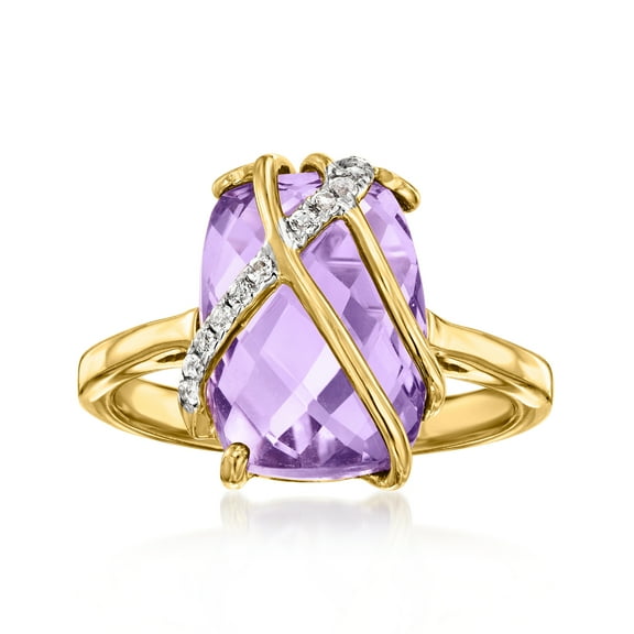 Ross-Simons 7.75 Carat Amethyst and .10 ct. t.w. White Topaz Ring in 18kt Gold Over Sterling, Women's, Adult