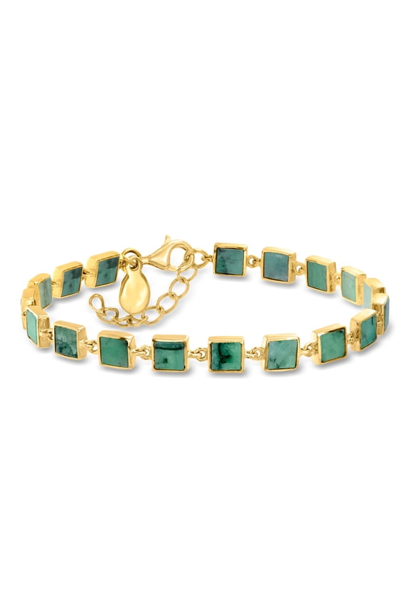 7.75 ct. t.w. Emerald Square-Link Bracelet in 18kt Gold Over Sterling, Women's, Adult
