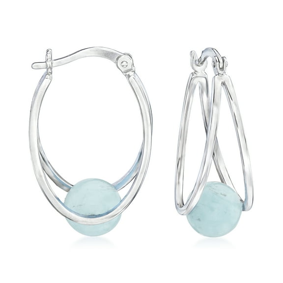 Ross-Simons 7.75 ct. t.w. Milky Aquamarine Double-Hoop Earrings in Sterling Silver, Women's, Adult