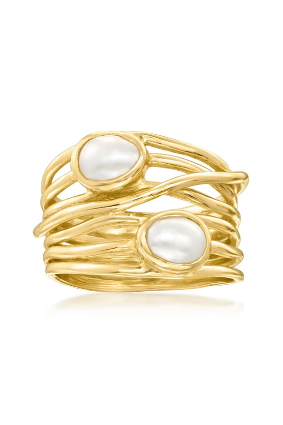 7x5mm Cultured Pearl Highway Ring in 18kt Gold Over Sterling, Women's, Adult