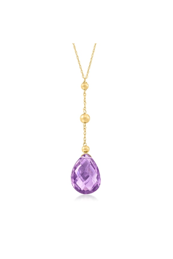 6.75 Carat Amethyst Drop Necklace in 14kt Yellow Gold, Women's, Adult