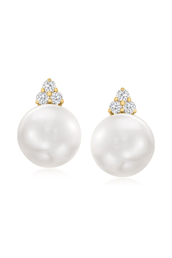 8.5-9mm Cultured Pearl and .16 ct. t.w. Diamond Drop Earrings in 14kt Yellow Gold, Women's, Adult