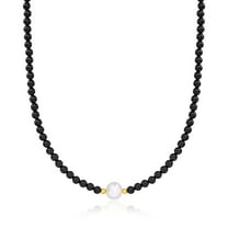 Ross-Simons 8.5-9mm Cultured Pearl and 4-4.5mm Onyx Bead Necklace With 18kt Gold Over Sterling, Women's, Adult