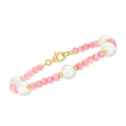 ROSS-SIMONS 8.5-9mm Cultured Pearl and 4mm Pink Coral Bead Bracelet in 18kt Gold Over Sterling, Women's, Adult