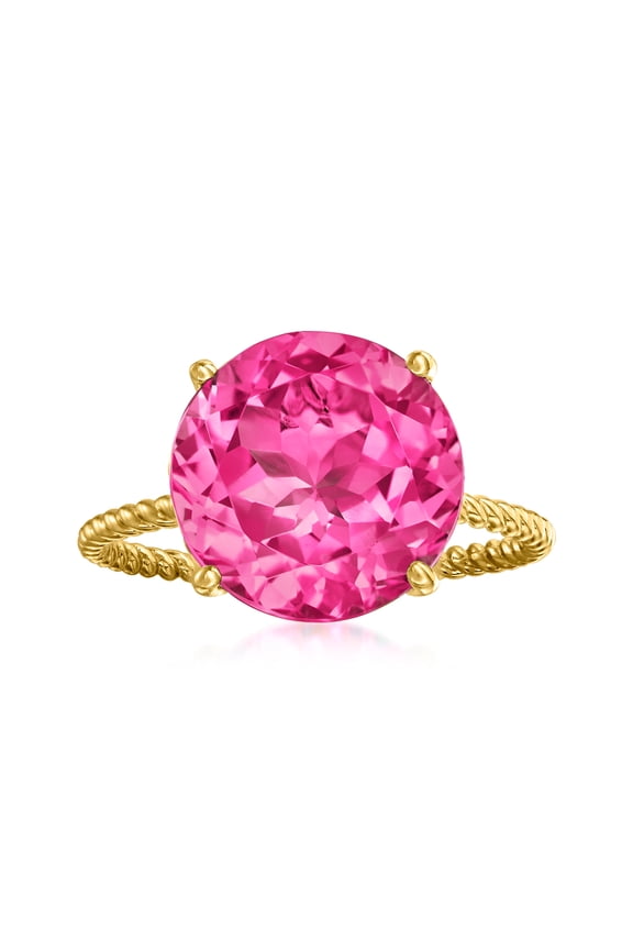 8.25 Carat Pink Topaz Twist Rope Ring in 14kt Yellow Gold, Women's, Adult