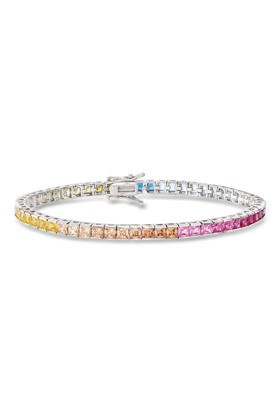 8.70 ct. t.w. Princess-Cut Rainbow Simulated Sapphire Tennis Bracelet in Sterling Silver, Women's, Adult