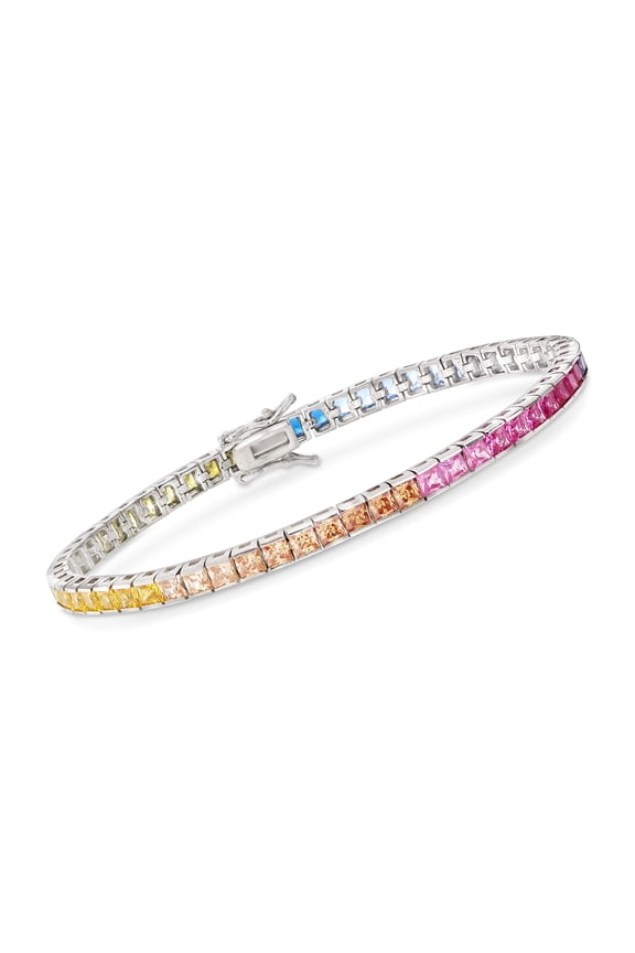 8.70 ct. t.w. Princess-Cut Rainbow Simulated Sapphire Tennis Bracelet in Sterling Silver, Women's, Adult