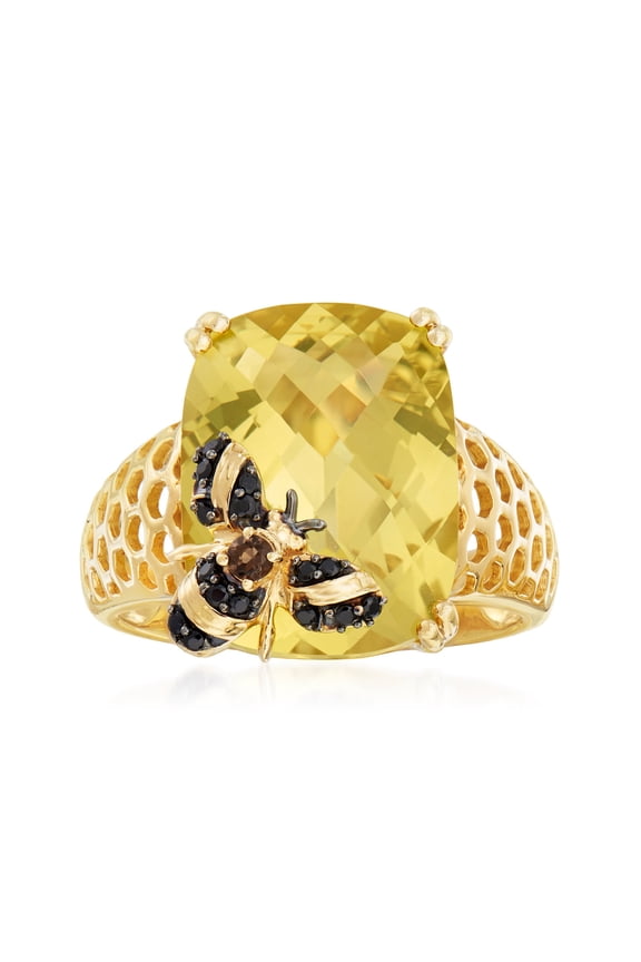 8.75 Carat Lemon Quartz Bee Ring With Multi-Gemstone Accents in 18kt Gold Over Sterling, Women's, Adult