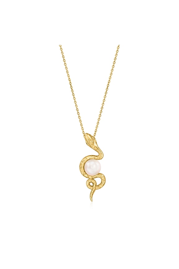 8-8.5mm Cultured Pearl Snake Pendant Necklace in 18kt Gold Over Sterling, Women's, Adult
