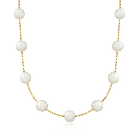 Ross-Simons 8-8.5mm Cultured Pearl Station Necklace in 18kt Gold Over Sterling, Women's, Adult