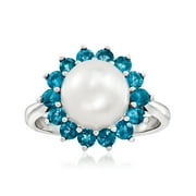 ROSS-SIMONS 8-8.5mm Cultured Pearl and .60 ct. t.w. London Blue Topaz Ring in Sterling Silver, Women's, Adult