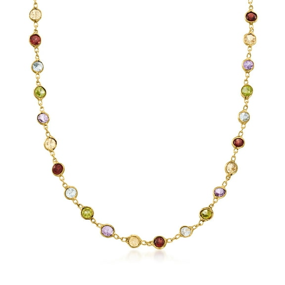 Ross-Simons 8.85 ct. t.w. Bezel-Set Multi-Gemstone Necklace in 18kt Gold Over Sterling, Women's, Adult
