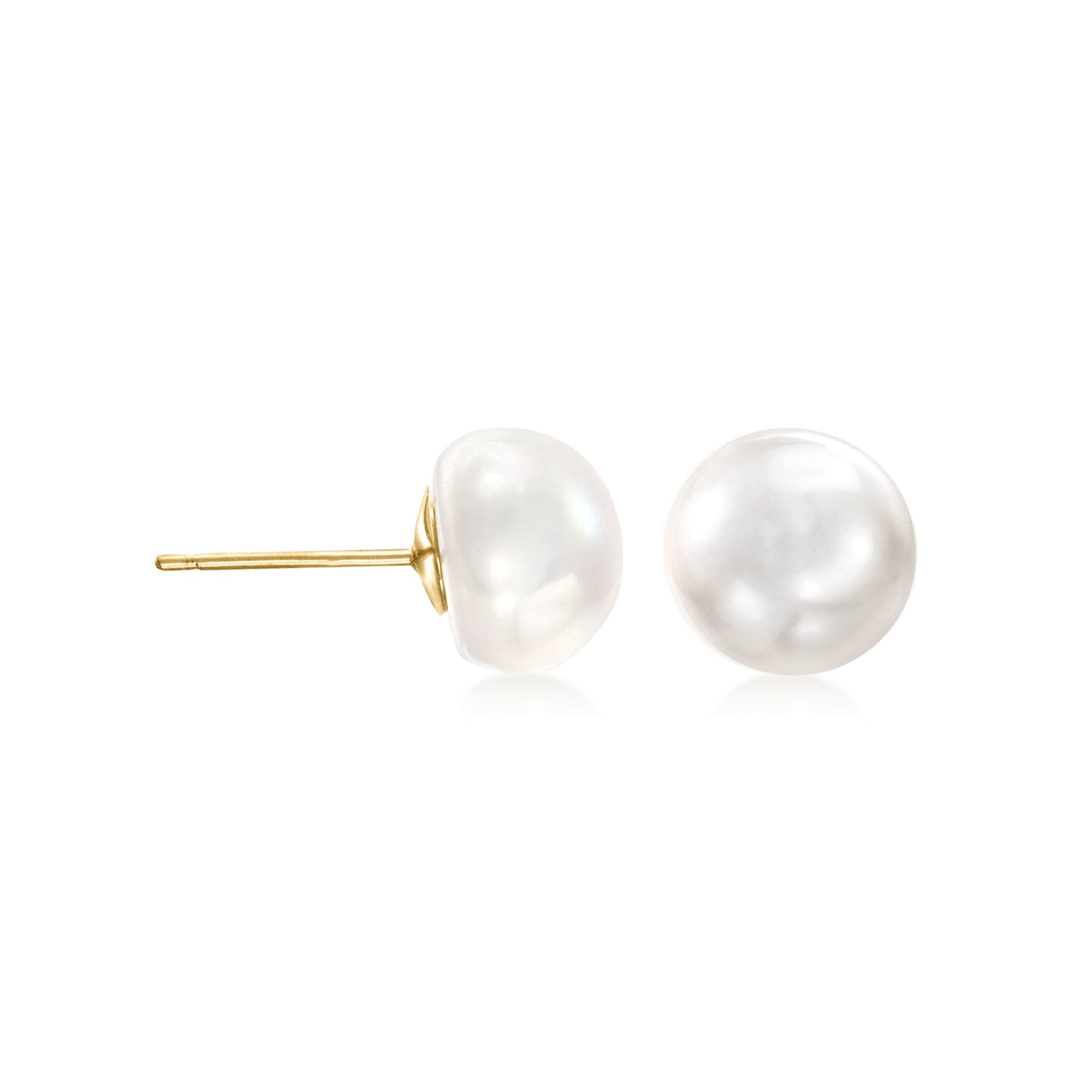 ROSS-SIMONS 8-9mm Cultured Button Pearl Stud Earrings in 14kt Yellow Gold, Women's, Adult