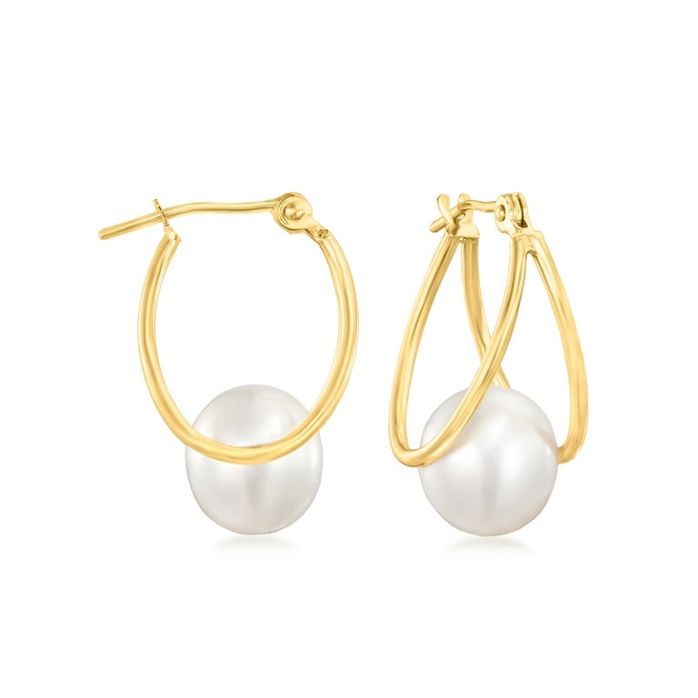 Ross-Simons 8-9mm Freshwater Pearl Double Hoop Earrings, 14kt