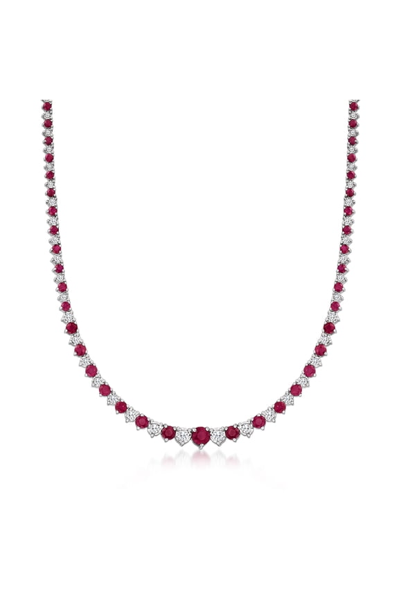 9.00 ct. t.w. Ruby and 1.50 ct. t.w. Diamond Tennis Necklace in Sterling Silver, Women's, Adult