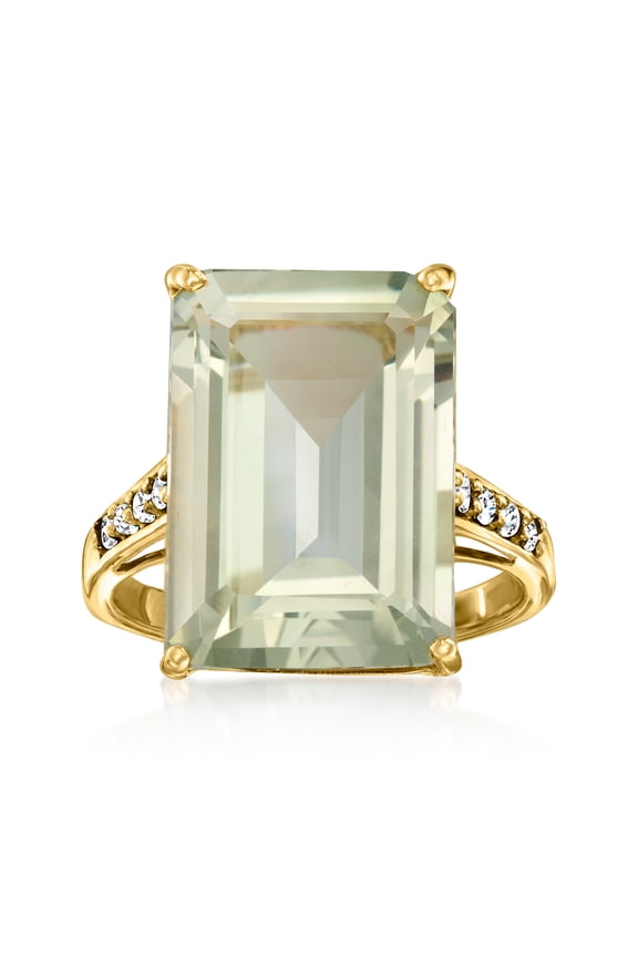 9.25 Carat Prasiolite Ring With .16 ct. t.w. Diamonds in 18kt Yellow Gold, Women's, Adult